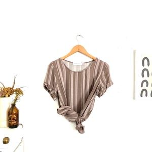 Nectar Grey and White Striped Short Sleeve Blouse